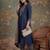 navy blue cotton a line patch work plus size kurta pant dupatta set
