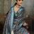 Blue silk blend floral printed saree