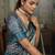 Blue silk blend floral printed saree
