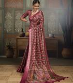 Wine silk blend floral printed saree