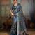 Blue silk blend geometrical printed saree