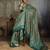 Green silk blend floral printed saree