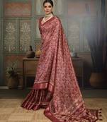Maroon silk blend floral printed saree