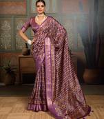 Purple silk blend floral printed saree
