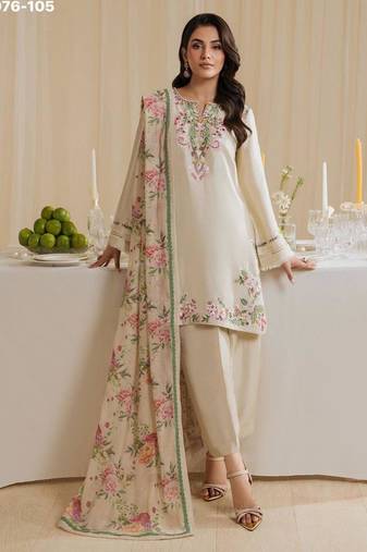 Cream crepe embroidered kurta-sets