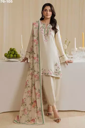 Cream crepe embroidered kurta-sets