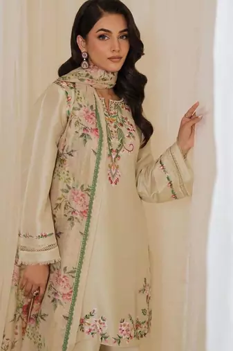Cream crepe embroidered kurta-sets