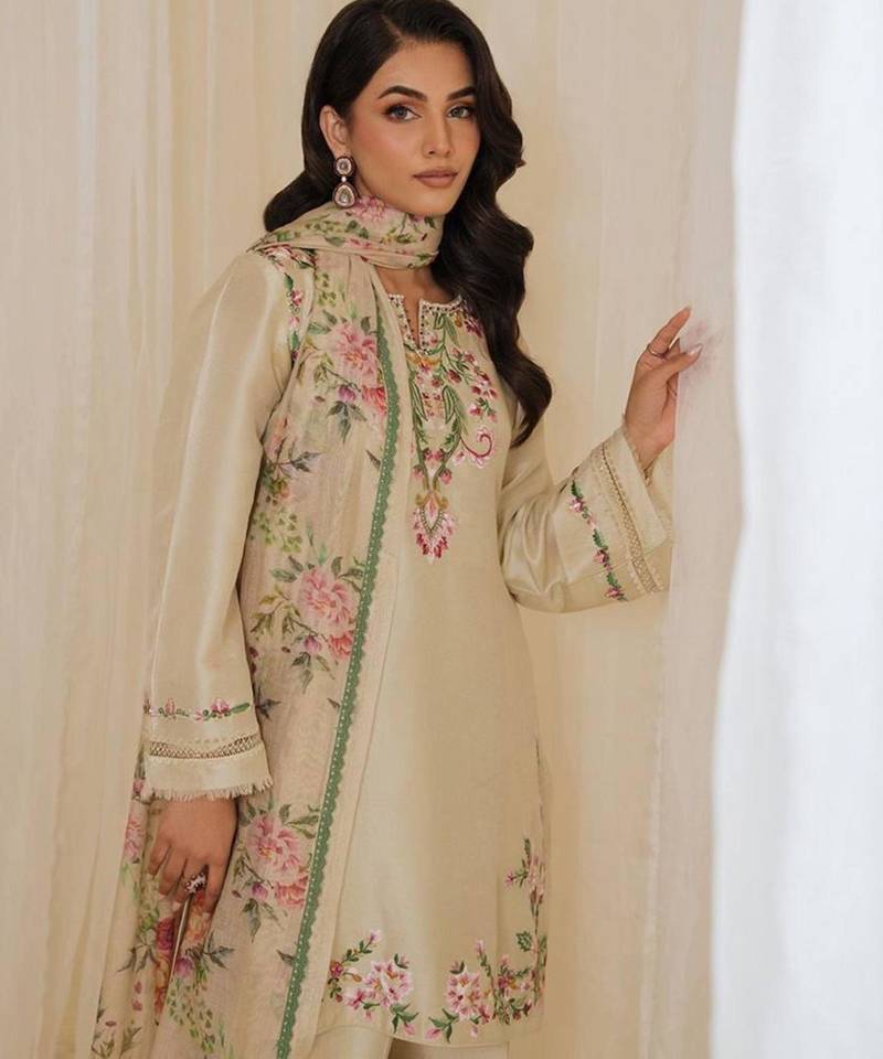 Cream crepe embroidered kurta-sets