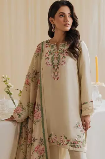 Cream crepe embroidered kurta-sets