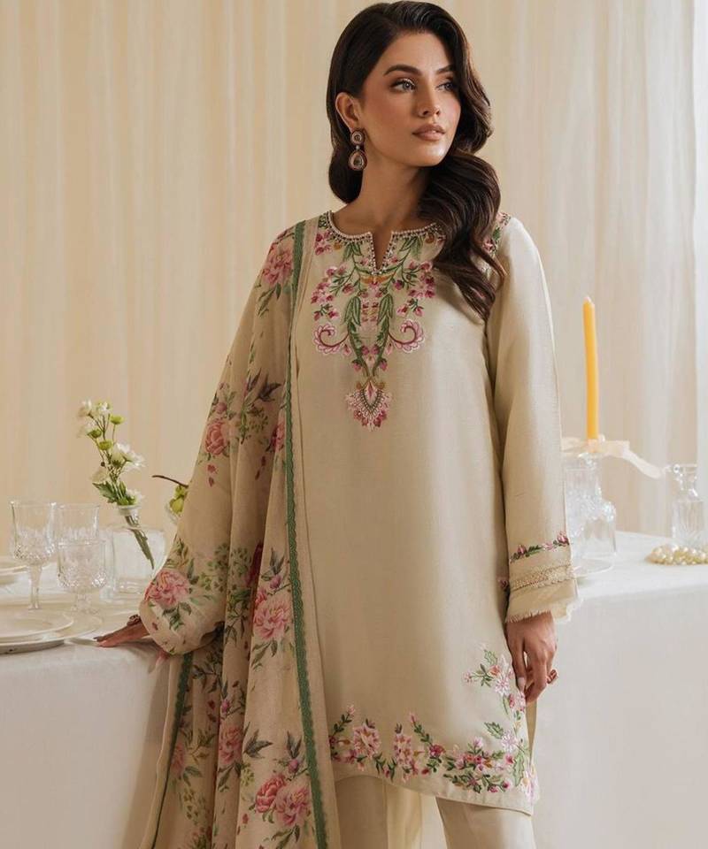 Cream crepe embroidered kurta-sets