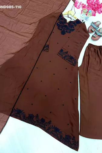 Brown chanderi embroidered kurta-sets