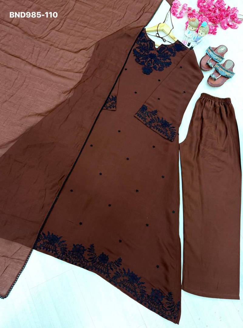 Brown chanderi embroidered kurta-sets