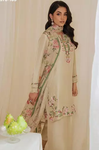 Cream crepe embroidered kurta-sets