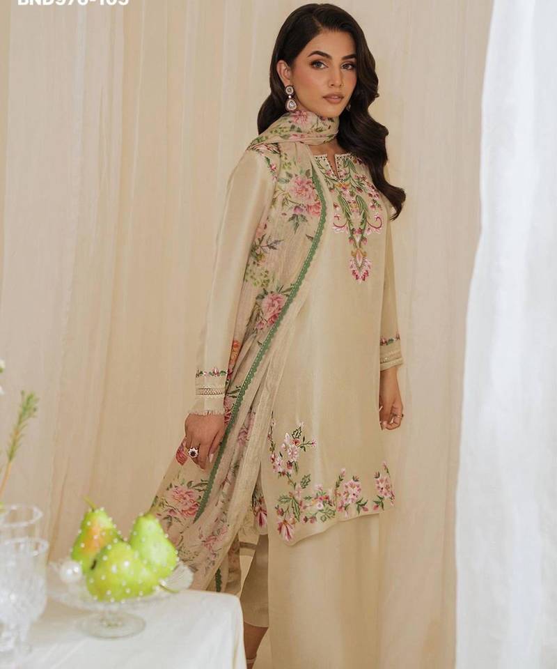 Cream crepe embroidered kurta-sets
