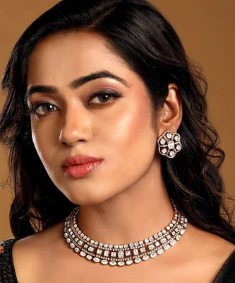 Gold plated kundan polki choker necklace set 1