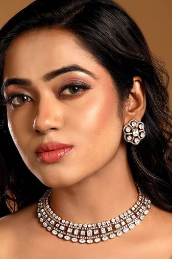 Gold plated kundan polki choker necklace set
