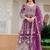 Purple butterfly net heavy embroidered semi-stitched suit set with dupatta