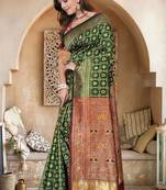 Bottle Green Banarasi Cotton Silk Saree with Maroon Woven Pallu and Traditional Zari Design