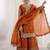 Girls orange fendy silk embroidered kurta with plazzo and dupatta set