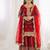 Girls red fendy silk embroidered kurta with plazzo and dupatta set