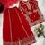 Girls red fendy silk embroidered kurta with plazzo and dupatta set
