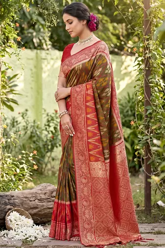 Brown prined casual wear saree with blouse