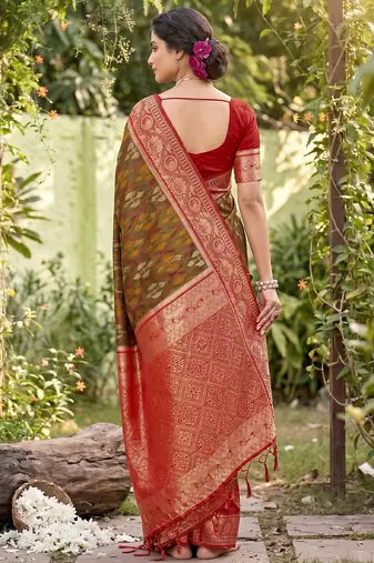 Brown prined casual wear saree with blouse