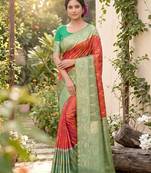 Orange prined casual wear saree with blouse