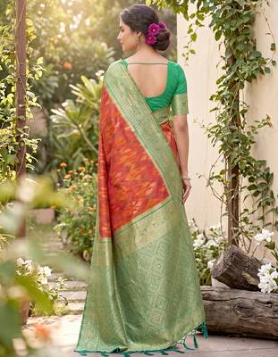 Orange prined casual wear saree with blouse 4