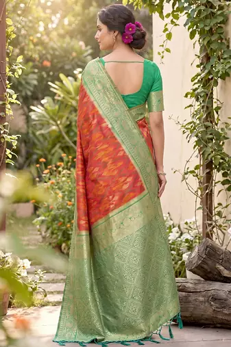 Orange prined casual wear saree with blouse