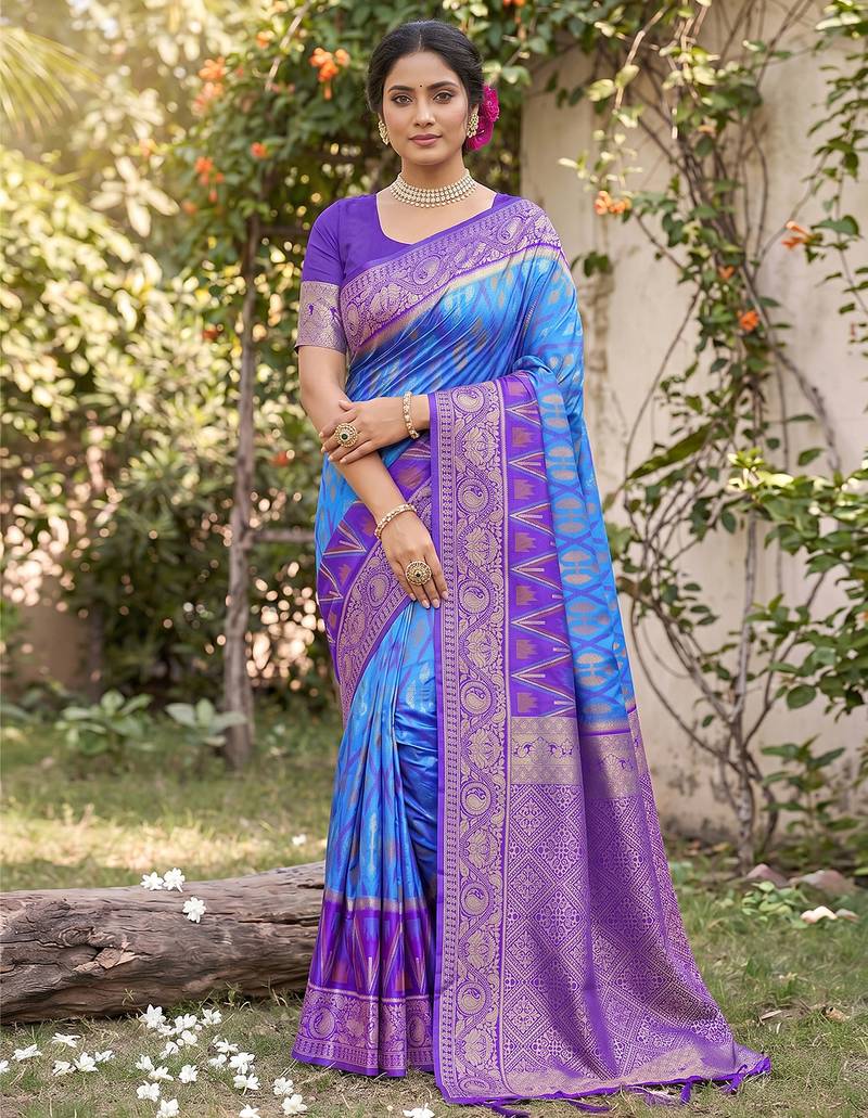 Blue prined casual wear saree with blouse