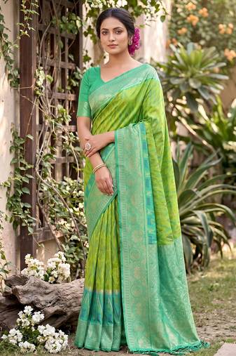 Parrot green prined casual wear saree with blouse