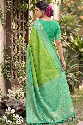 Parrot green prined casual wear saree with blouse