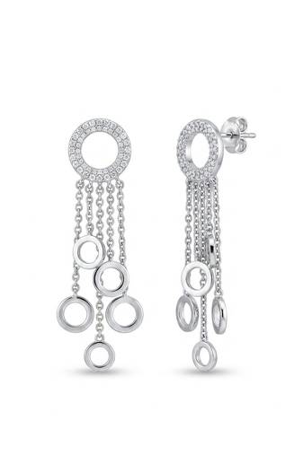 925 sterling silver Diamond Circle Drop Earrings with Chain Dangles