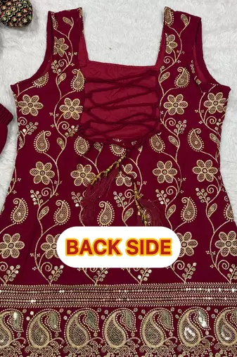 Wine blooming faux georgette embroidered sharara suit set with dupatta