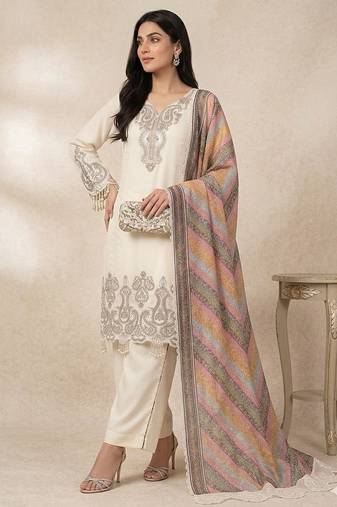 Ivory star georgette embroidered palazzo set