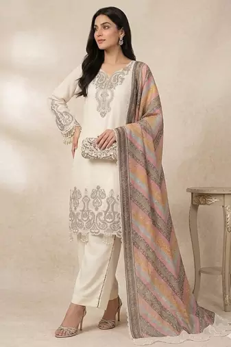 Ivory star georgette embroidered palazzo set
