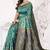 Aqua Blue Banarasi Cotton Silk Saree with Royal Blue Woven Pallu and Traditional Zari Design
