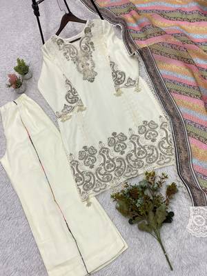 Ivory star georgette embroidered palazzo set 3