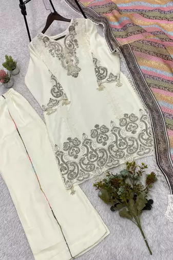 Ivory star georgette embroidered palazzo set