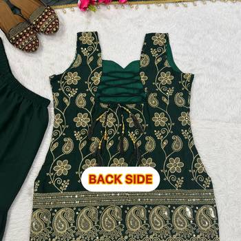 Green blooming faux georgette embroidered sharara suit set with dupatta 4