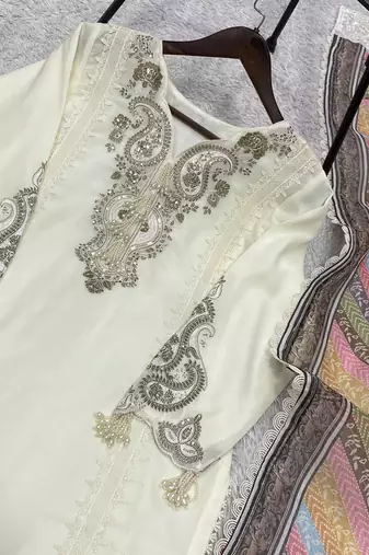 Ivory star georgette embroidered palazzo set