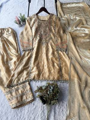 Gold fendy sequin embroidered salwar suit set with dupatta 2