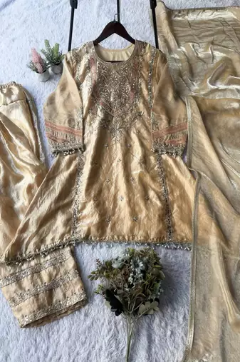 Gold fendy sequin embroidered salwar suit set with dupatta