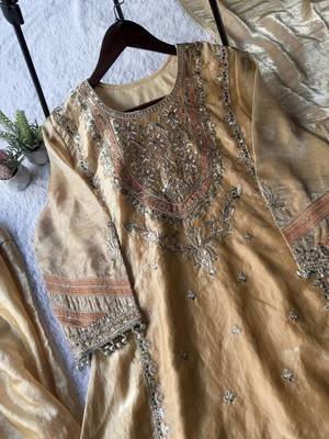 Gold fendy sequin embroidered salwar suit set with dupatta 3