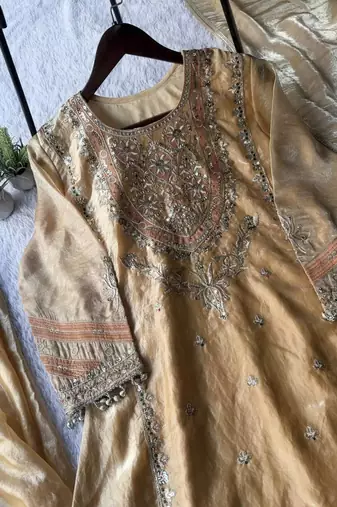 Gold fendy sequin embroidered salwar suit set with dupatta