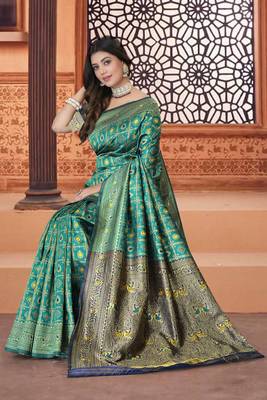 Aqua Blue Banarasi Cotton Silk Saree with Blue Woven Pallu and Traditional Zari Design 3