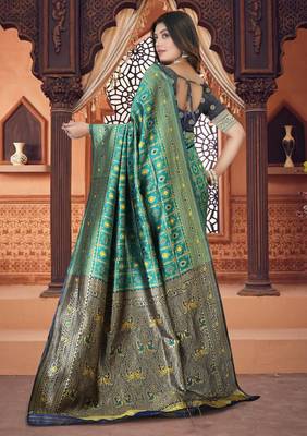 Aqua Blue Banarasi Cotton Silk Saree with Blue Woven Pallu and Traditional Zari Design 4