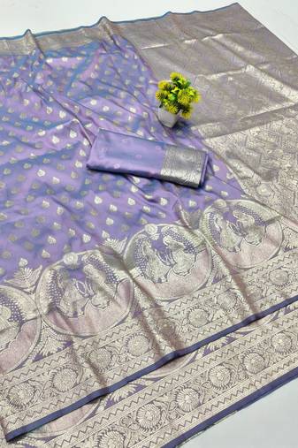 Purple zari woven banarasi silk blend traditional saree with blouse piece
