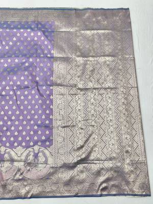 Purple zari woven silk blend traditional saree with blouse piece 2